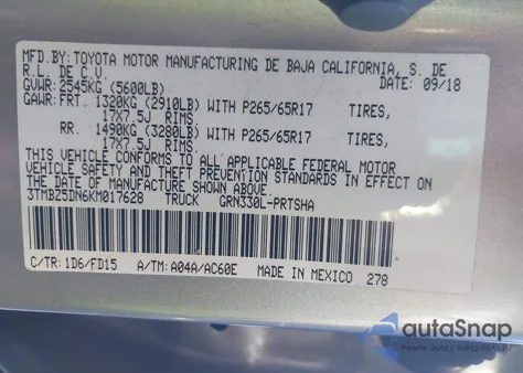 2019 Toyota Tacoma Trd Sport z USA, uszkodzony, nr VIN 3TMBZ5DN6KM017628